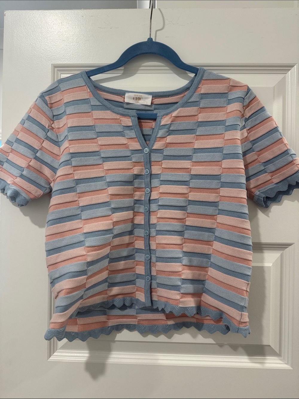 Striped Pastel Button-Up Top - Blue & Pink